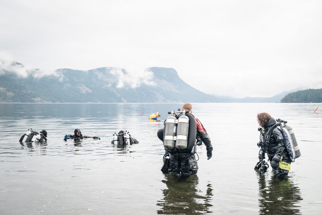 Mixed teams of divers in Maple Bay, British Columbia. 