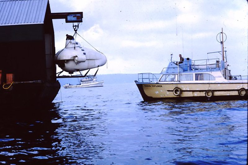 The deep submersible prepares to carry a fishery biologist 600 feet into Puget Sound Washington