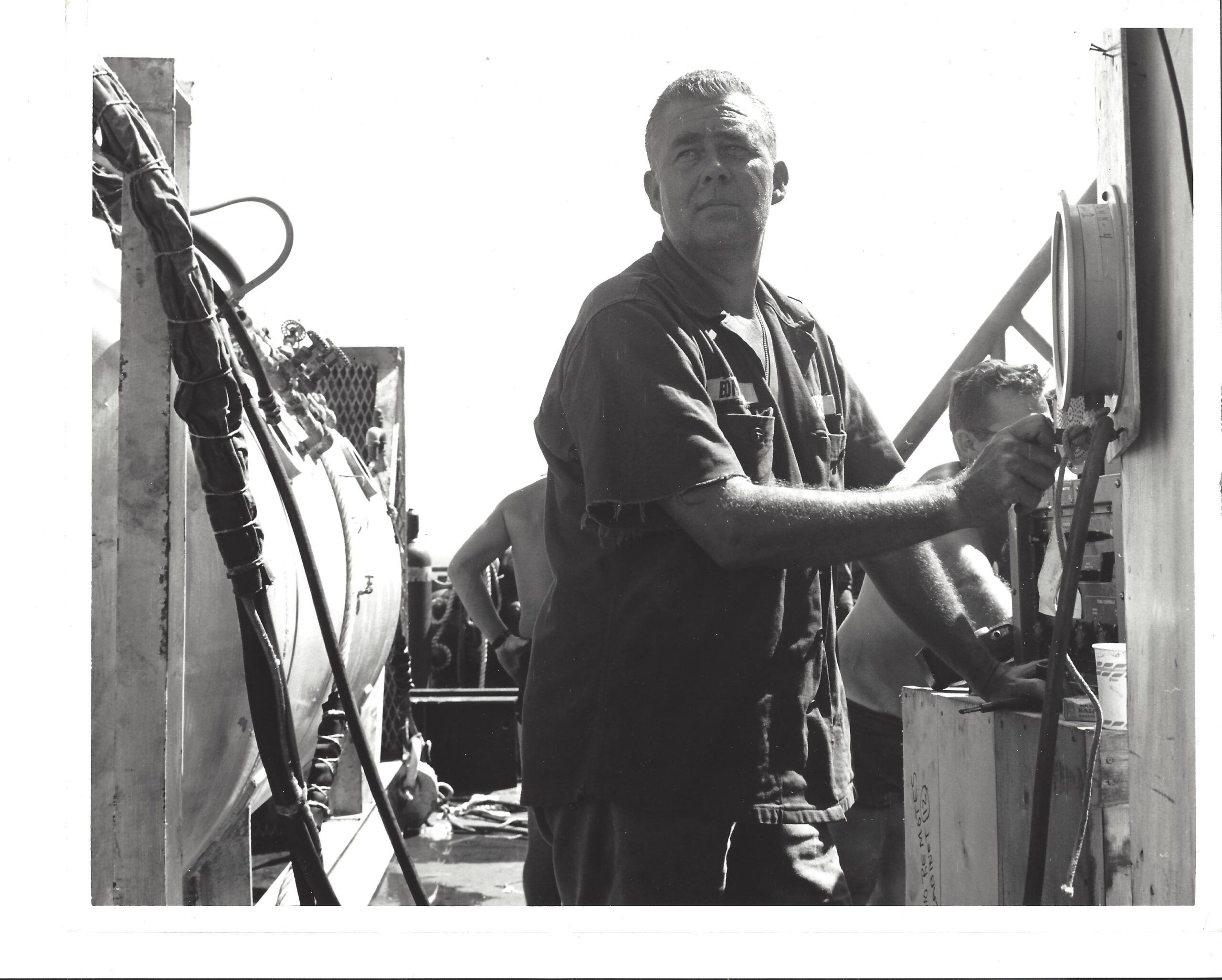 George Bond standing next to the Personnel Transfer capsule