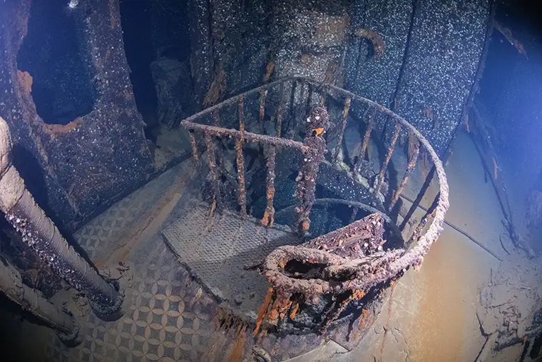 Spiral staircase inside the Fo’c’sle of HMHS Britannic