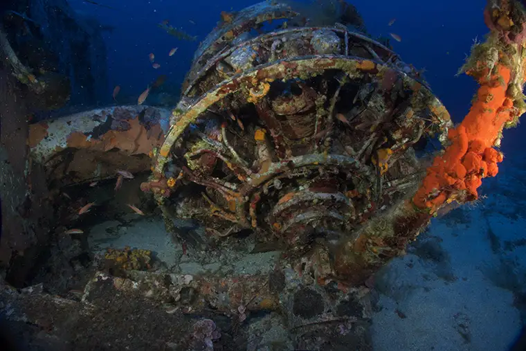 An engine and propeller