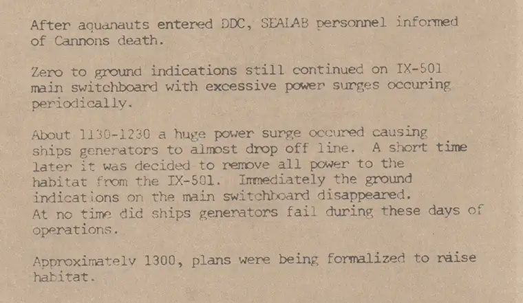 NOSC SEALAB III Sequence of Events