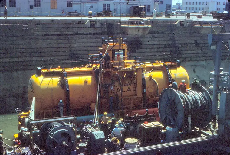 SEALAB III undergoes submerged testing in a drydock