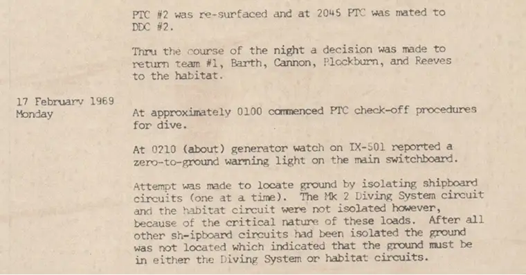 SEALAB III Sequence of Events